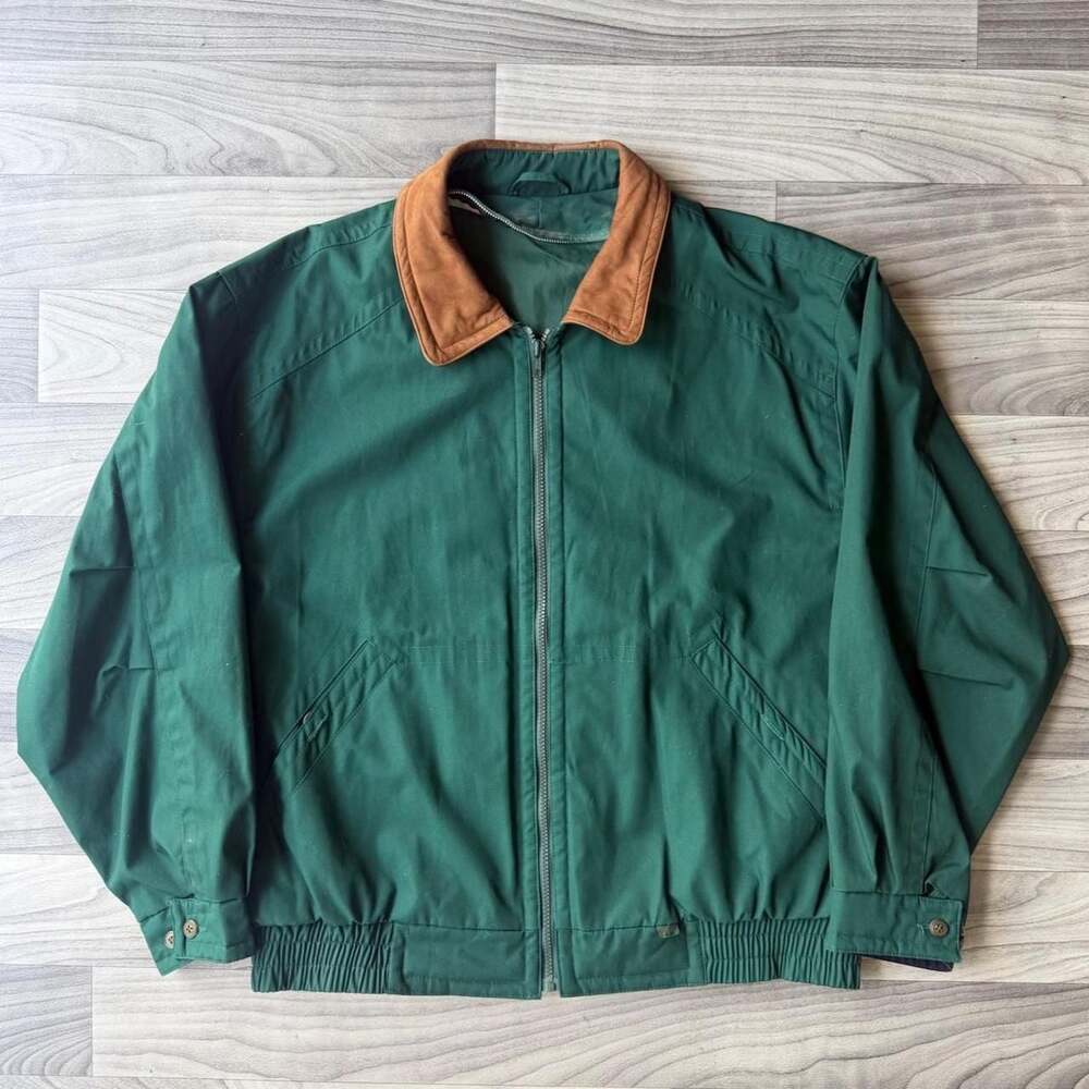 Vintage Detroit Style Green Jacket With Brown Collar Size L